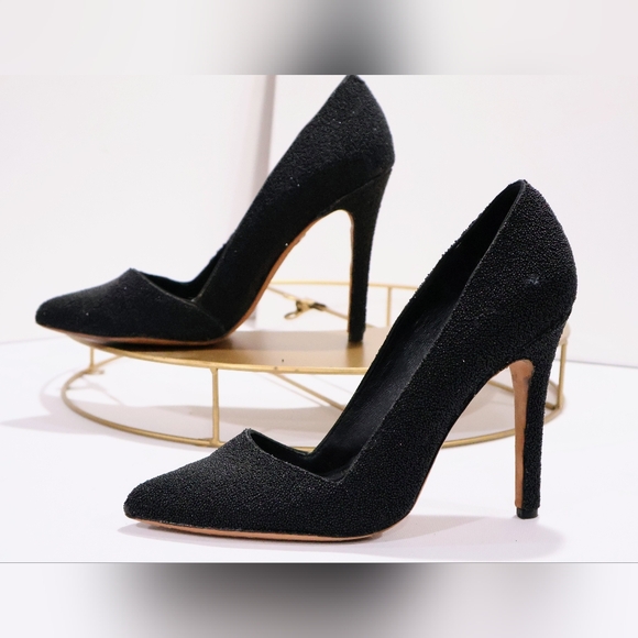 Alice + Olivia Dina Black Caviar Beaded Pointy Toe Heels Pumps - Picture 2 of 10